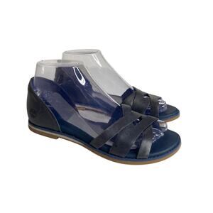 Timberland Womens 6.5 Caswell Closed-Back Woven Leather Sandals Navy Blue